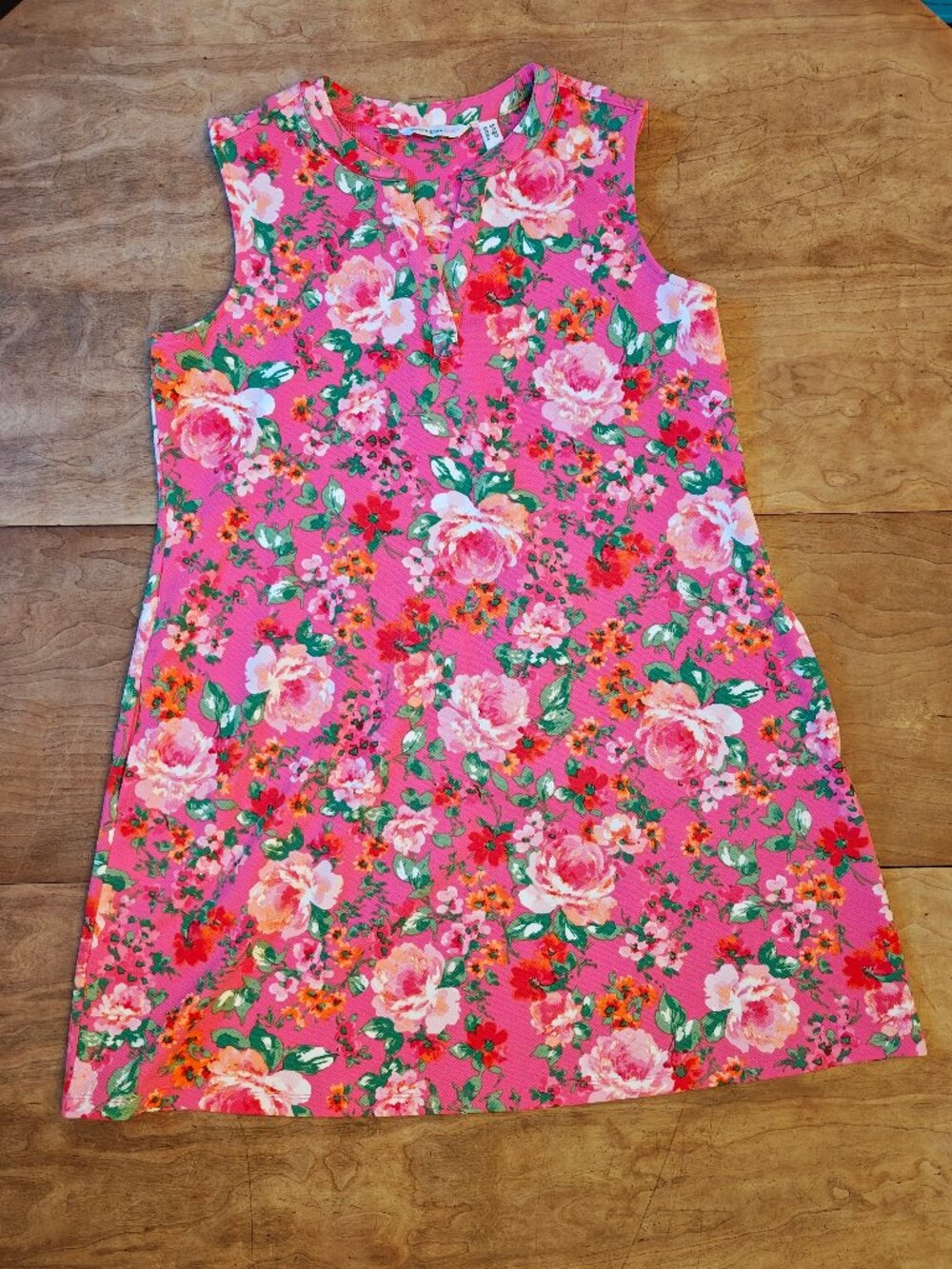 Isaac Mizrahi Live!  Printed Floral Texture Knit Shift Dress size Medium Petite
